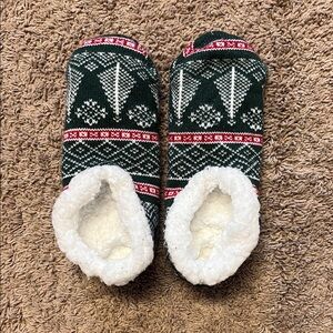 Cozy Green and Red Knit Slippers